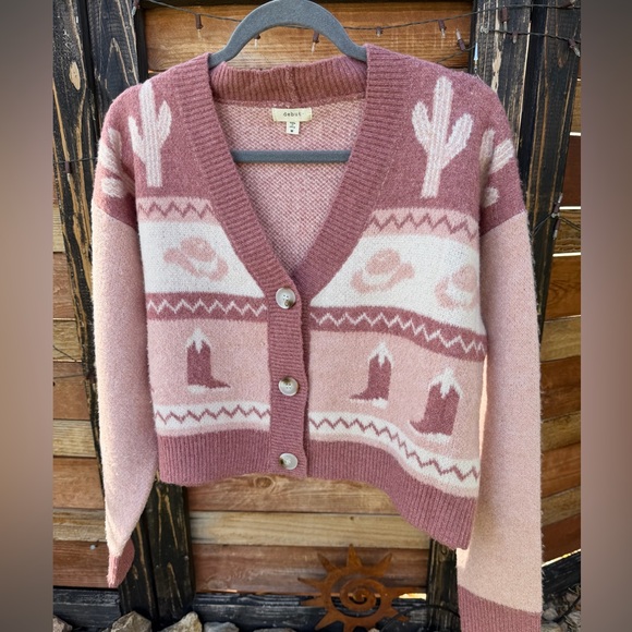 debut Sweaters - debut western print Blush and Dusty Rose, button down cardigan.